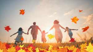 The image for your fall-themed blog post has been created. It visually presents a variety of autumn activities that families can enjoy, from apple picking and attending local festivals to nature hikes, cozy bonfires, and baking treats.