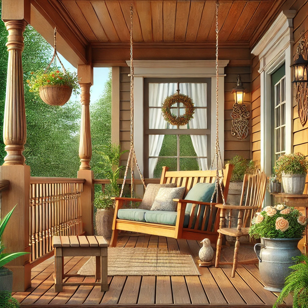 A cozy porch or deck with classic charm.