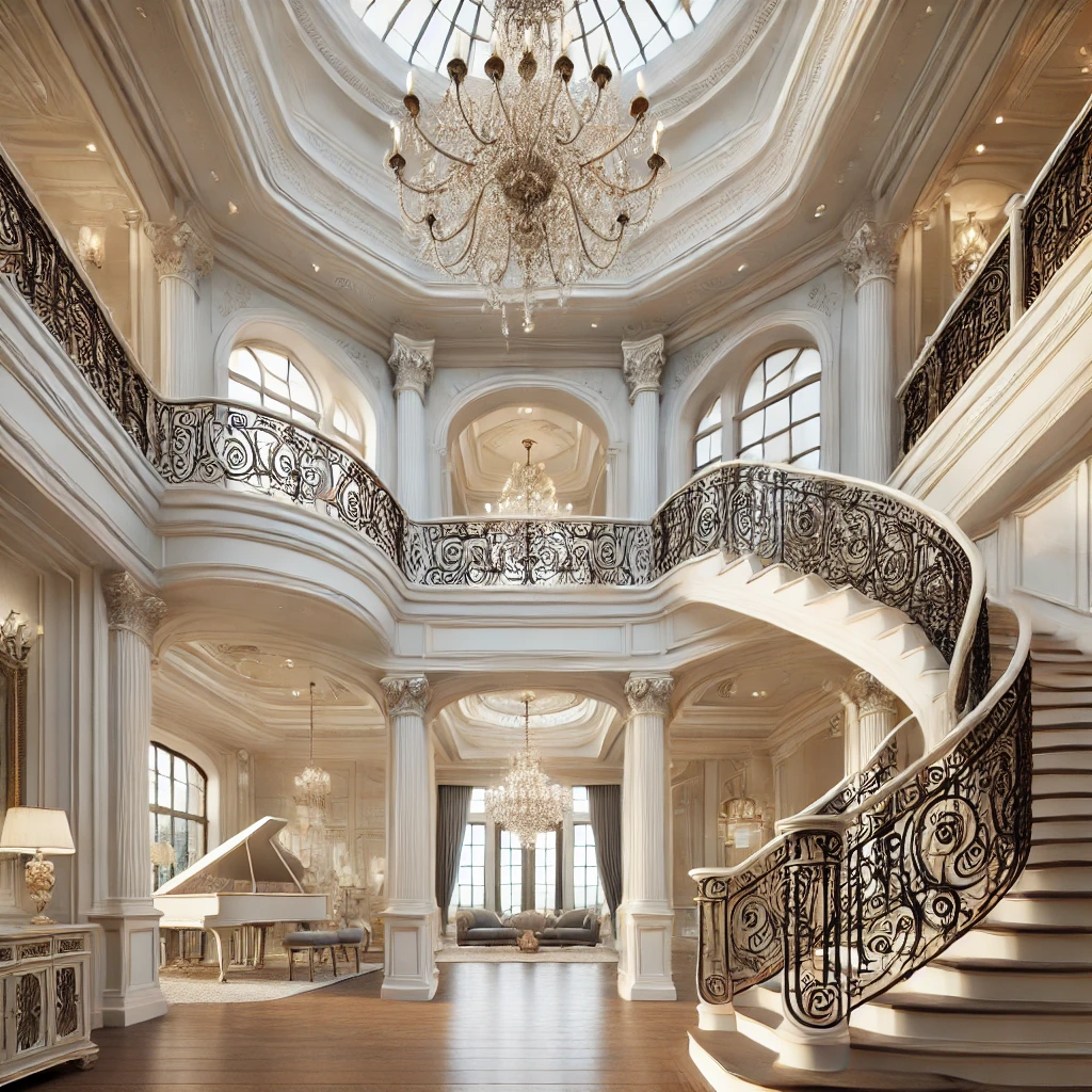 High ceilings and grand staircases.